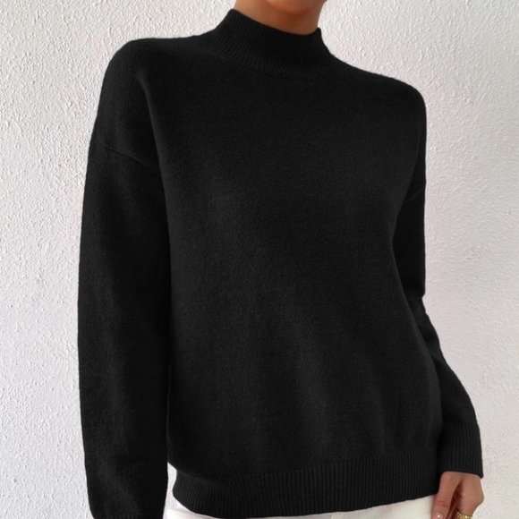 Black Preppy Womens Mock Neck Sweater - Picture 4 of 5